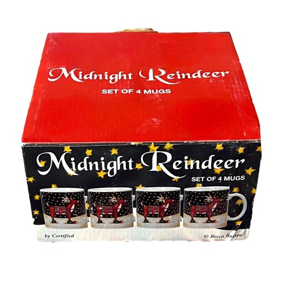 Certified International Midnight Reindeer 10 oz Coffee Mugs Set of 4 NIB - Picture 1 of 12